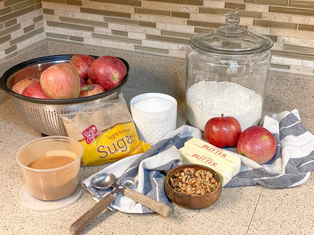 apple pie bars ingredients laid out on a countertop
