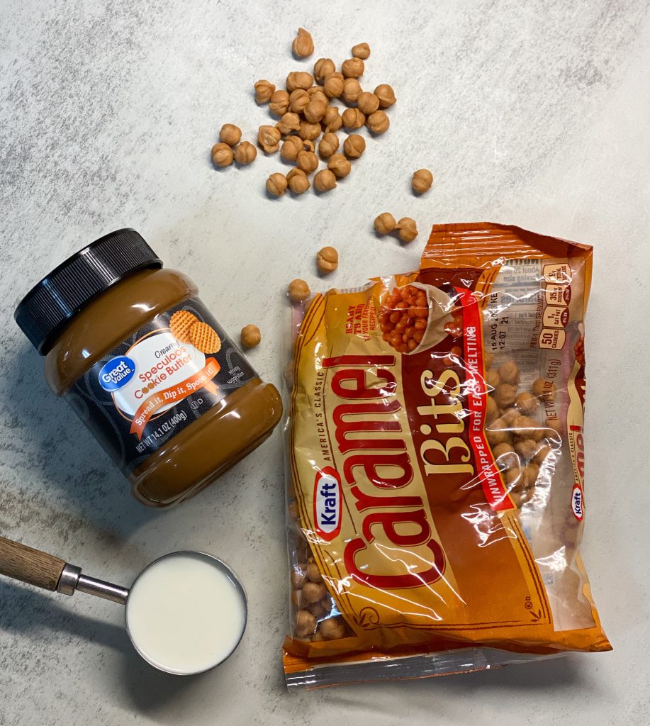speculoos cookie butter with caramel bits laying on a countertop
