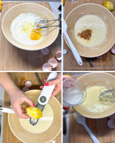 step by step instruction in pictures of how to make a cream cheese mixture to soak croissants