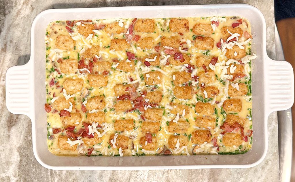 Bacon And Egg Tater Tot Breakfast Casserole not baked on a counter top