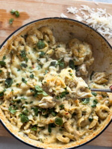 One-Pot Chicken Alfredo Tortellini Bake