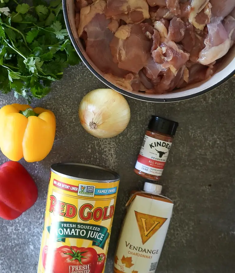 Overhead shot of ingredients to make shishkabob at home.