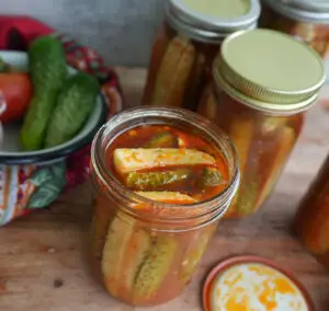 Sweet and Spicy Tomato Pickled Cucumbers